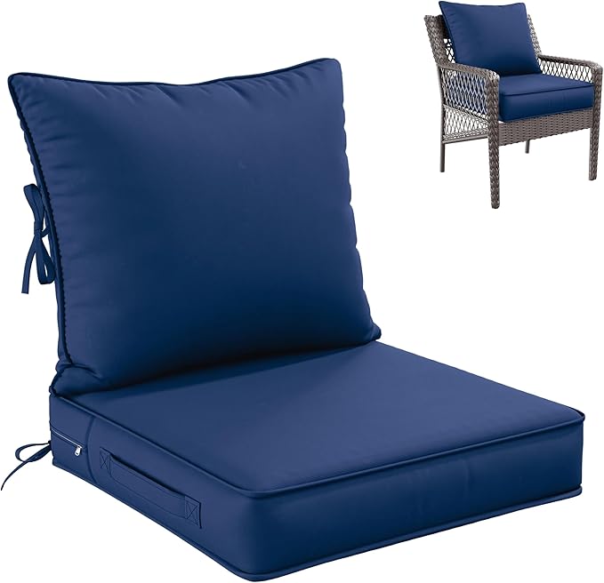 Premium Outdoor Seat Cushion Chair Cushions for Patio Furniture 22 L X 22 W X 4 H Waterproof & Fade Resistant Deep Seat and Backrest Cushion Set with Removable Covers for Chair, Sofa