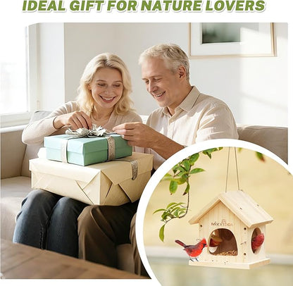 MIXXIDEA Deck Bird Feeder for Railing, Wooden Balcony Deck Bird Feeders for Outside, with Metal Clamp, Easy to use (1pk)