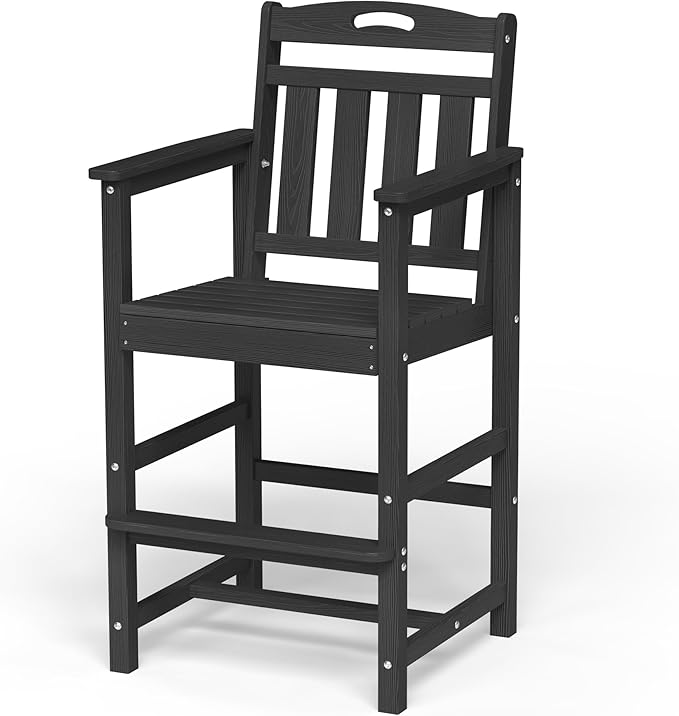 Ciokea Oversized Tall Bar Chair, HDPE Adirondack Outdoor Bar Chair with Footrest, All-Weather Barstool with High Back for Balcony, Bistro, Porch, Deck, Pool, Backyard, Black
