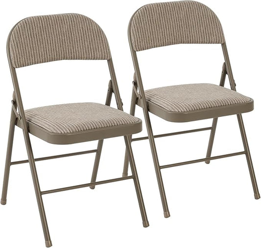 DUMOS 2 Pack Folding Chairs with Padded Cushion and Back - Fabric Stackable Portable Dining Chairs Set, for Home and Office, Conference, Wedding, Party, Patio, Garden, for Indoor Outdoor, Khaki