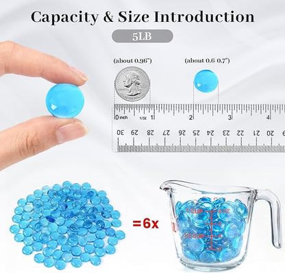 FUTUREPLUSX 5Lb Light Blue Flat Glass Marbles, Glass Beads Flat Gems Aquarium Pebbles Vase Filler Table Scatter Decor