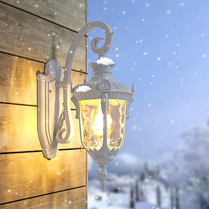 Outdoor Wall Lights, Waterproof Aluminum Porch Wall Light for Outside House, Patio, Yard, Garden, White Gooseneck Exterior Wall Sconce, Hardwired Outdoor Acorn Shape Lantern Lamp, Water Ripple Glass