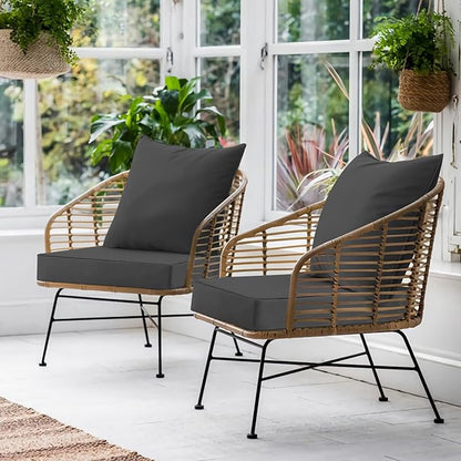 Favoyard Outdoor Seat Cushion Set 19 x 19 Inch Waterproof & Fade Resistant Patio Furniture Cushions with Removable Cover Deep Seat & Back Cushion with Handle and Adjustable Straps for Chair Sofa Couch