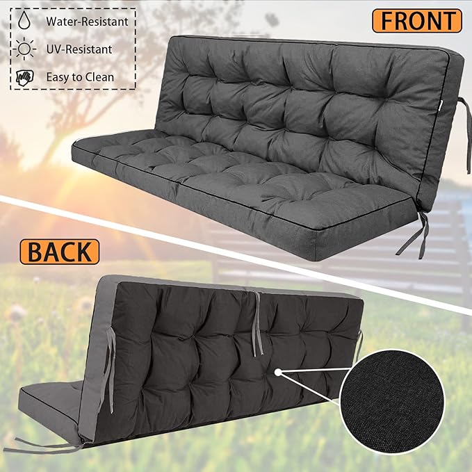 Swing Replacement Seat Cushions, 2-3 Seater Bench Cushions for Outdoor Furnitur with Backrest, Garden Recliner Seat Cushions Waterproof Sofa Pads (Dark Gray, 70.8x40in)