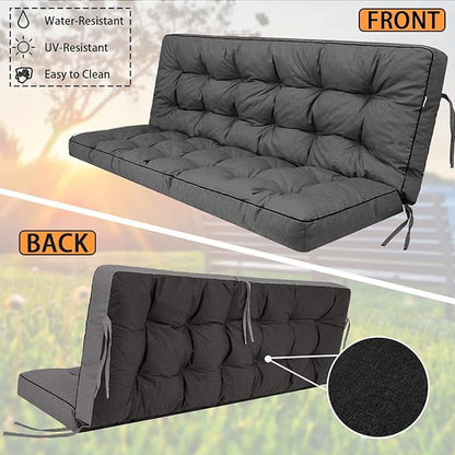 Swing Replacement Seat Cushions, 2-3 Seater Bench Cushions for Outdoor Furnitur with Backrest, Garden Recliner Seat Cushions Waterproof Sofa Pads (Dark Gray, 70.8x40in)
