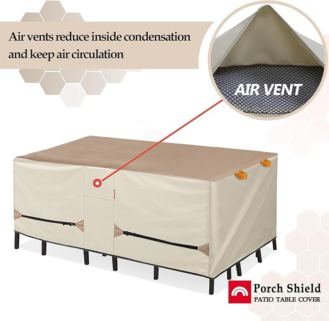 Porch Shield Patio Table Cover - Waterproof Outdoor Dining Table and Chairs Furniture Set Cover Rectangular - 108 x 70 inch, Light Tan & Khaki