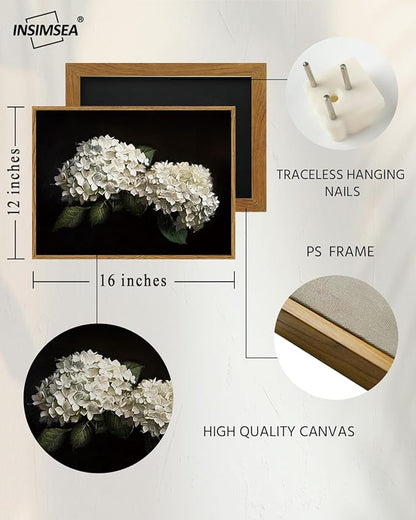 InSimSea Framed Canvas Prints Art Vintage Decor, Flower Moody Hydrangea Still Life Painting Room Decor Aesthetic, Farmhouse Art, Botanical Floral Wall Pictures for Bedroom Kitchen Shelf, 12x16inch