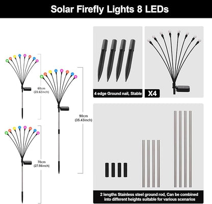 Solar Firefly Lights Multicolor, 4 Pack 800mAh Swaying Firefly Garden Lights Solar Powered Outdoor Waterproof Color Changing for Outside Yard Patio Lawn Pathway Walkway Stake Christmas Decor