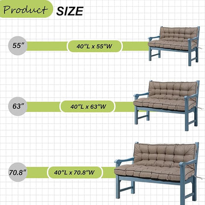 Swing Replacement Cushions with Backrest, 2 or 3 Seater Waterproof Non-Slip Overstuffed Swing Pad, Indoor/Outdoor Bench Cushion for Porch Chair Swings Garden Furniture (Khaki, 40 * 55 in)