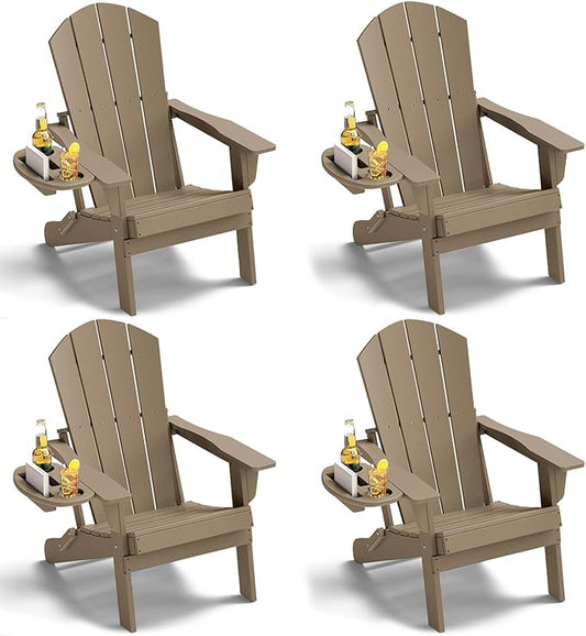 Adirondack Chair Set of 4, HDPE Folding Adirondack Chair with Multifunctional Cup Holder, Weather Resistant Fire Pit Chair for porches, patios, poolsides, Decks.