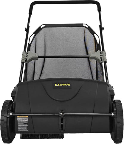 Push Lawn Sweeper, 21-Inch Width, 3.5 Cu. Ft. Hopper Capacity, 4 Spinning Brushes, Adjustable Height, Durable Steel Frame with Rubber Wheels, Black