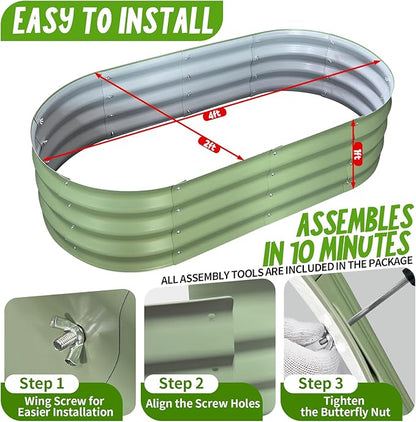 Galvanized Raised Garden Bed Kit, Planter Garden Boxes Outdoor, Oval Large Metal for Vegetables Fruits, Flowers Planter Boxes, Easy Assembly Garden Bed Kit (Green, 4×2×1FT (2-Pack)