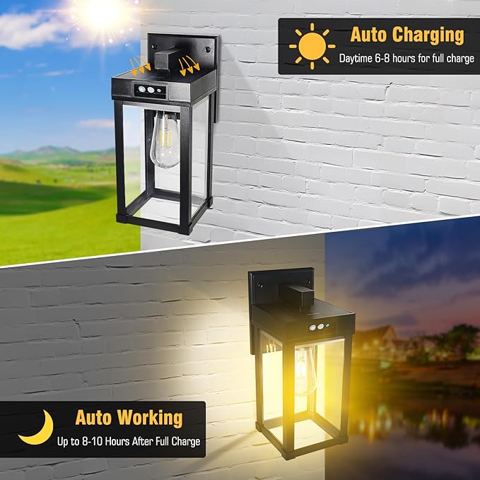 Solar Wall Lights Outdoor, Motion Sensor Sconce with 3 Lighting Modes, Dusk to Dawn Exterior Porch Light fixtures, Wall Mount Lantern Outside Waterproof for Garage Patio Yard Garden