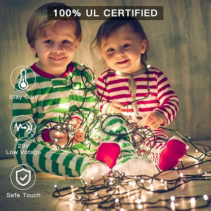 AmyHomie Warm White Christmas Lights, 108Ft 300LED Plug-in Christmas String Lights,8 Modes Waterproof Fairy String Lights for Outdoor & Indoor Christmas Tree Home Patio Garden Party Wedding Decor