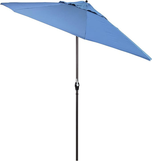 California Umbrella 7.5' Round Aluminum Outdoor Deck, Pool or Patio Umbrella, Crank Lift, Auto Tilt, Bronze Pole, Frost Blue
