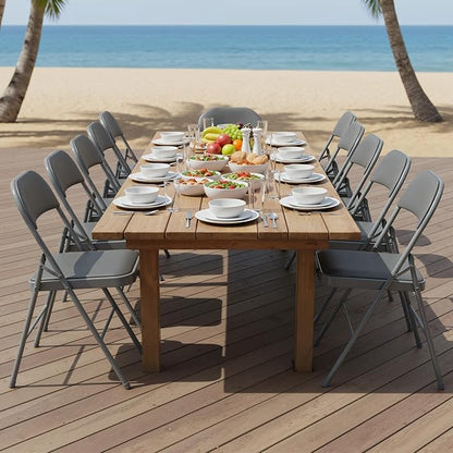 DUMOS 4 Pack Folding Chairs with Padded Cushion and Back - PU Leather Stackable Portable Dining Chairs Set, for Home and Office, Conference, Wedding, Party, Patio, Garden, for Indoor Outdoor, Grey