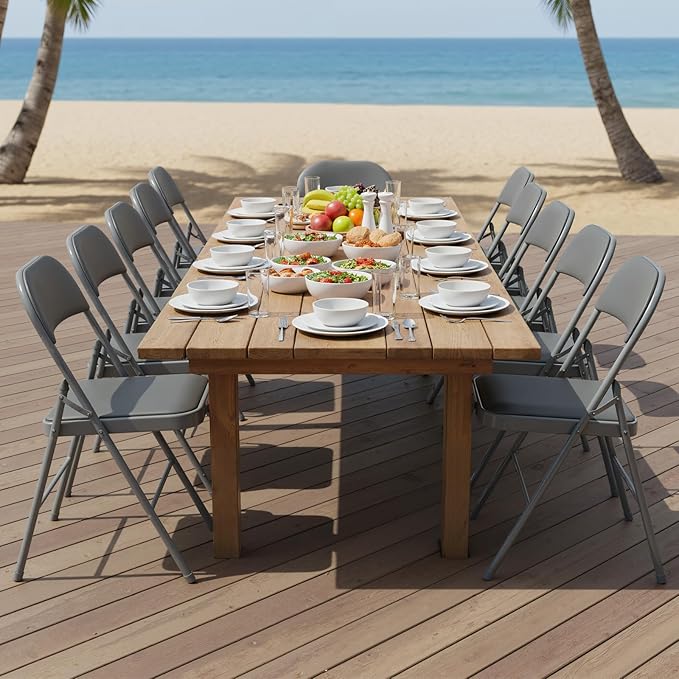 DUMOS 6 Pack Folding Chairs with Padded Cushion and Back - PU Leather Stackable Portable Dining Chairs Set, for Home and Office, Conference, Wedding, Party, Patio, Garden, for Indoor Outdoor, Grey