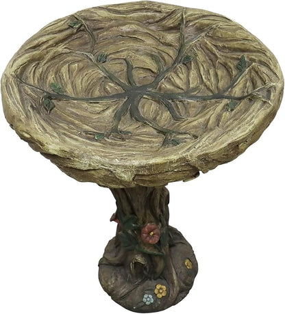 SunJet 25.5 Inch Heigh Wood-Look Concrete Bird Bath with Decorative Faux Bird – birdbath Rustic & Long-Lasting Design, Enhances Garden, Patio, Yard, Lawn Décor