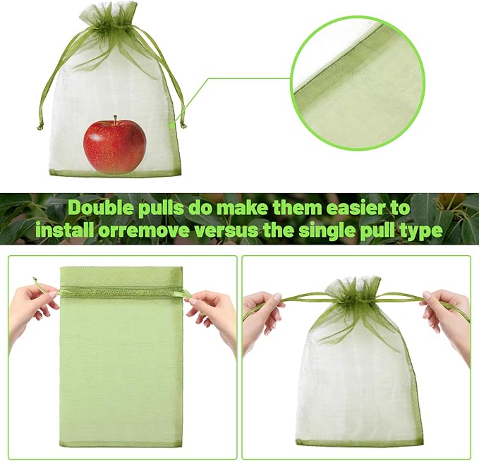 50Pcs Fruit Protection Bags, Garden Plant Fruit Netting Cover Bags, Drawstring Mesh Fruit Protectors Barrier for Apples, Tomatoes, Fruit Trees, Veggies Garden(6x9 Inch)