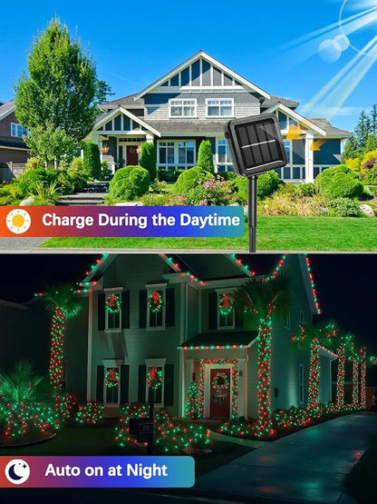 4 Pack Solar Christmas Lights Outdoor Waterproof, 132FT 400LED Solar String Lights Green Wire Fairy Lights, Solar Twinkle Lights with 8 Lighting Modes for Xmas Garden Decorations (Red&Green)