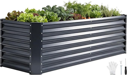 6x2x1.86ft Raised Garden Bed - Galvanized Deep Root Planter Boxes Outdoor with Wing Nuts and Safety Edges for Gardening Vegetables, Flowers, Herbs, Succulents - Gray
