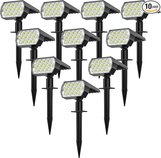 WELALO Solar Spot Lights Outdoor, [10 Pack/52 LED/3 Modes] Solar Landscape Spotlights, Solar Powered Security Lights, IP68 Waterproof Wall Lights for Outsides Walkway Yard Garden Driveway(Cool White)