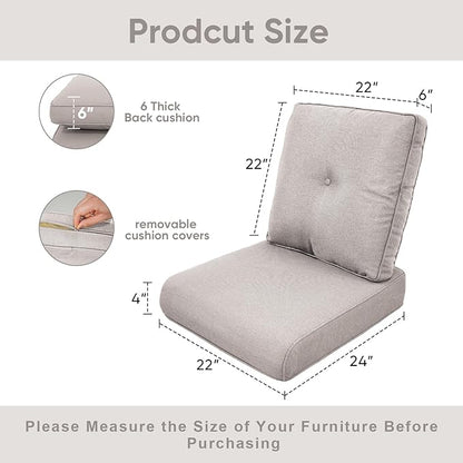 8-Piece Outdoor Patio Cushion Set - Fade & Water Resistant with Removable Olefin Cover, 22x24x4 Inch Memory Foam Cushions for Wicker Sectional Sofa – Beige/Buckle