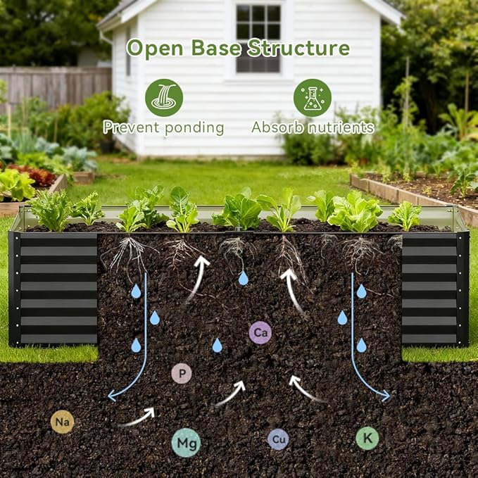 COMHOMA Raised Garden Bed 8x4x2ft,Galvanized Metal Planter Box Kit for Outdoor Gardening,Large Vegetable Flower Growing Beds with Gloves Tools,Black