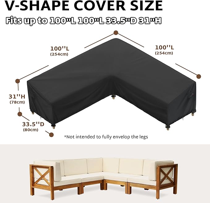 iBirdie Outdoor Sectional Cover fit 100 x 100 inch, 98 x 98, 96 x 96 L-Shaped Patio Sofa Waterproof Weatherproof 600D Heavy Duty Garden Furniture Cover for Outside L Shape Couch