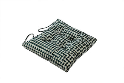 2-Pack Outdoor/Indoor Wicker Patio Seat Cushion Pad with Ties - Dining Chair Cushion, 17" x 17" (Green Houndstooth)