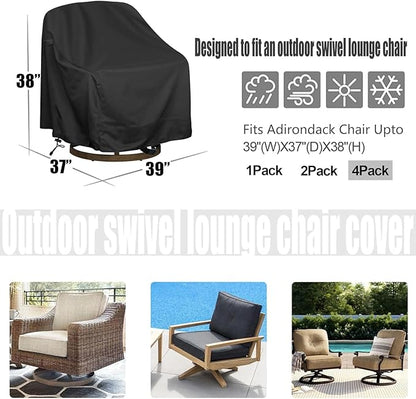 Outdoor Swivel Lounge Chair Cover 4 Pack,Waterproof Heavy Duty Outdoor Chair Covers, (39" W X 37" D X 38" H) Patio Furniture Cover for Swivel Patio Lounge Chair