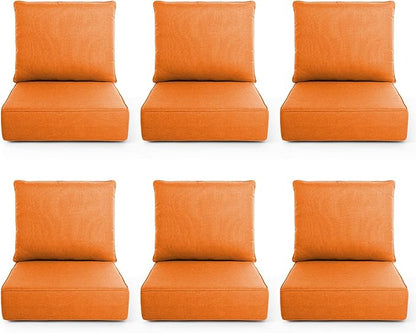 Outdoor Chair Cushions, 6 Inch Thick Patio Seat & Back Cushions Set with Removable Cover, Waterproof Patio Cushions for Outdoor Furniture, 24 x 24 Inch, Orange 6-Set