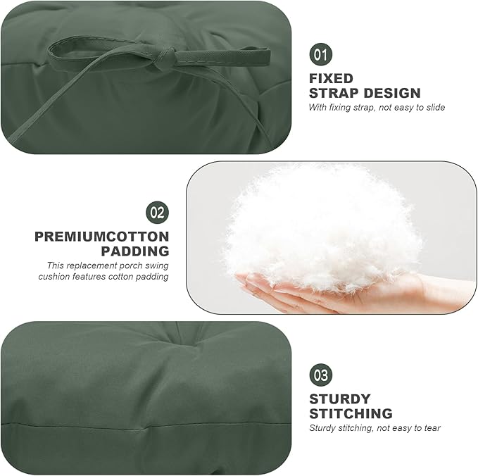 Porch Swing Cushions,Outdoor Cushions 3 Seater Replacement with Backrest, Waterproof Thickened Bench Cushion with Ties for Porch, Patio,Outdoor, Backyard and Garden (Dark Green 40 * 40 in)