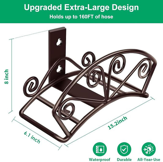TomCare Garden Hose Holder Extra Large Water Hose Holders Holds 160 FT Hoses Heavy Duty Metal Hose Hanger Wall Mount Decorative Garden Hoses Storage Organizer Reels for Outside Yard, Bronze