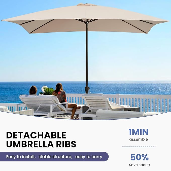 Ayge 8x10FT Large Rectangular Patio Umbrella Outdoor Table Umbrella w/Crank Rectangle Market Umbrella UV Protection for Garden, Deck,Lawn,Yard & Pool,White