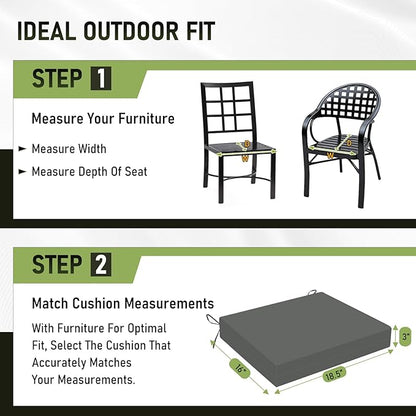 Basic Beyond Outdoor Chair Cushions Set of 6, Square Corner Outdoor Cushions for Patio Furniture, Water Resistant Patio Chair Cushions with 2 Ties, 18.5x16x3, Charcoal Grey