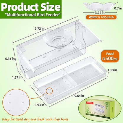 WENMIXER Window Bird Feeder with Non-Marking Self-Adhesive Hooks, Clear and Transparent, Outdoor Wild Bird Watching Gift, Garden Decor (Standard)