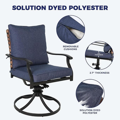 Grand patio 2-Piece Outdoor Dining Chair Set, 2 Leather-Look Wicker 360-Degree Swivel Patio Chair, Blue