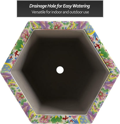 Red Lantern 8" Hexagonal Flower Pot - Satsuma Peacock