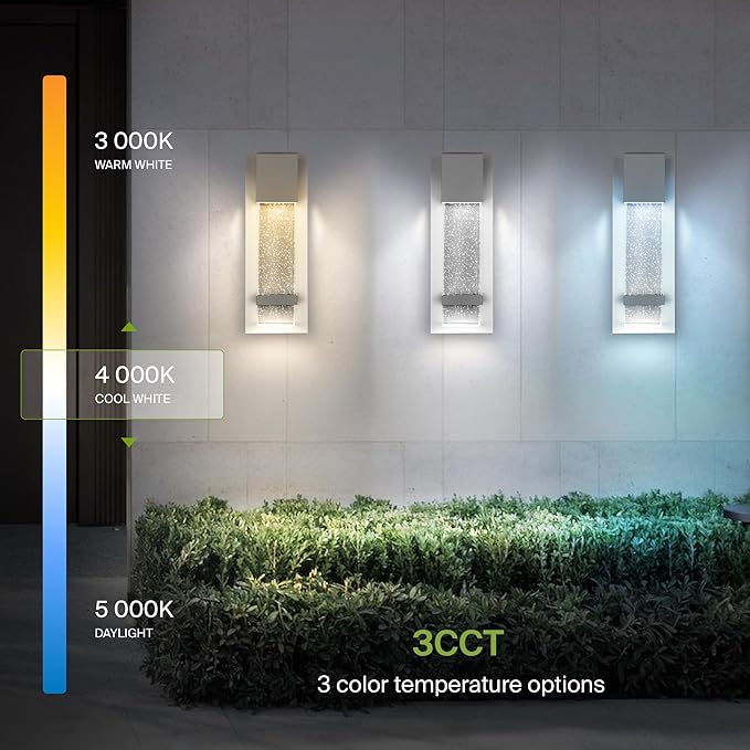 ASD LED 13" Bubble Glass Wall Light Fixture, Outdoor & Indoor Seeded Sconce | 3CCT, Waterproof, Dimmable, ETL Listed | 12W 500LM 3000-5000K 120V | Exterior Lantern, Porch Lighting | White