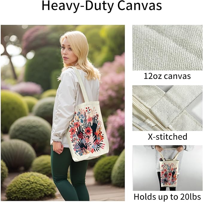 itgowisa Canvas Tote Bag for Women, Tote Bag with Zipper Inner Pocket, Zippered Canvas Bag for Shopping Work Grocery Everyday