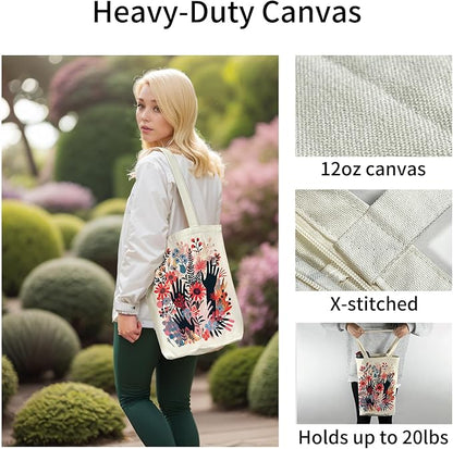 itgowisa Canvas Tote Bag for Women, Tote Bag with Zipper Inner Pocket, Zippered Canvas Bag for Shopping Work Grocery Everyday