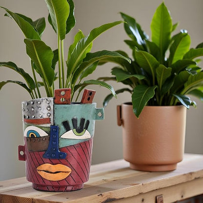 XMGZQ Abstract Cubism Face Planter,Pop Art Sculpture & Vase Decor,Unique Picasso Style Flower Pot,for 4-6 Inch Succulents & Houseplants,Drainage Hole Included,Statement Gift (Industrial)