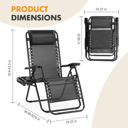 NEWBULIG Zero Gravity Chairs Set of 2, Lounge Chair Folding Portable Adjustable Camping Reclining Chairs with Adjustable Pollow, Mesh Back, Cup Holder Trays Lawn Patio Chair for Pool Beach