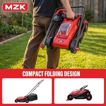 MZK 20V 13" Electric Lawn Mower, Brushless Cordless Lawn Mower with 4-Position Height Adjustment, Walk-Behind Push Mowers with 8 Gallon Grass Bag, 2 x 4.0Ah Batteries & Charger Included, LM13B8