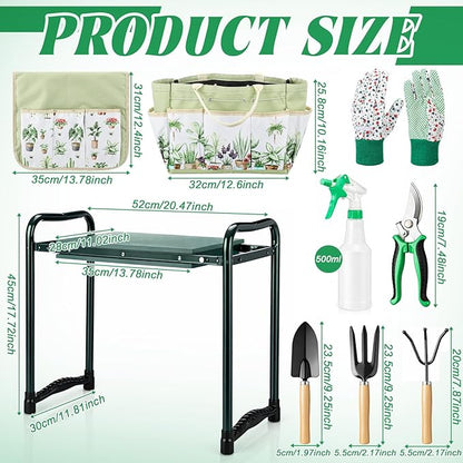 Sintuff 9 Pcs Garden Kneeler and Seat with Gardening Tools and Pouch Heavy Duty Gardening Stools for Seniors Foldable Garden Stool Gifts for Women Mom Employees Yard Outdoor Work Gift
