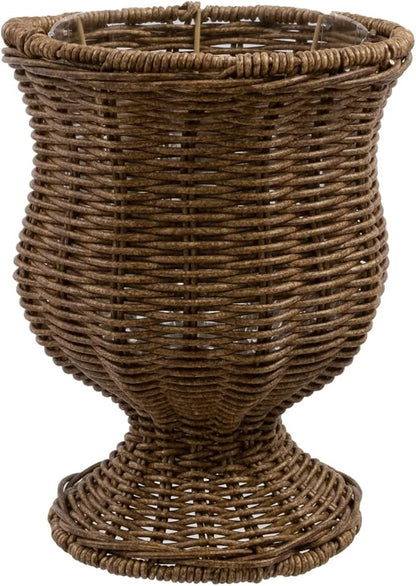 8 Inch Goblet Planter, Woven Rattan Look Resin Flower Pot with Sturdy Metal Frame, Decorative Indoor Outdoor Plant Pot, Rustic Brown Garden Container, for Flowers Herbs Patio Balcony Decor (Brown)