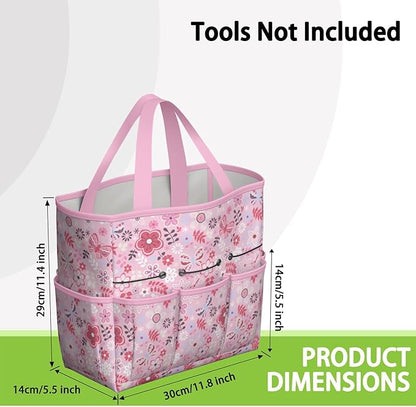 Floral Garden Tool Bag - Waterproof Garden Tote with 8 Pockets, Large Storage Home Organizer Gardening Tool Oxford Bag for Garden Tools Kits Holder, Ideal Outdoor Gardening Gift for Women & Men
