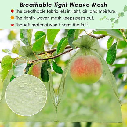 Shintop 100PCS Fruit Protection Bags, 7x10 Inch Green Mesh Fruit Tree Bags Drawstring Garden Netting Cover Pest Barrier for Apples, Mango, Tomatoes