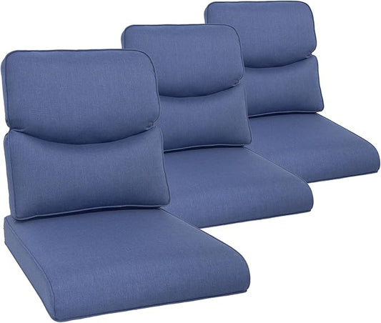 Outdoor Chair Cushion Set of 3, Waterproof Outdoor Seat Cushions 25x22, Patio Chair Cushions for Outdoor Furniture, Couch Cushion Replacement, Include 3 Back & 3 Seat Cushions, Smile/Blue